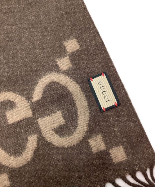 GUCCI（グッチ）GUCCI (グッチ) カシミヤジャガードスカーフ ブラウン×ベージュの古着・服飾アイテム