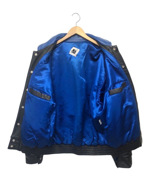 B-1st（B-1st）B-1st (B-1st) レザージャケット ブルー×ブラック サイズ:Lの古着・服飾アイテム