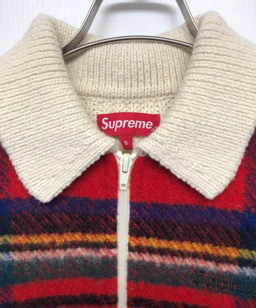 SUPREME（シュプリーム）SUPREME (シュプリーム) Plaid Front zip Sweater レッド×ベージュ サイズ:Sの古着・服飾アイテム