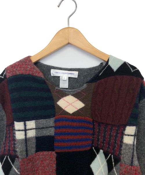 COMME des GARCONS SHIRT（コムデギャルソンシャツ）COMME des GARCONS SHIRT (コムデギャルソンシャツ) パッチワークニット グレー サイズ:Lの古着・服飾アイテム