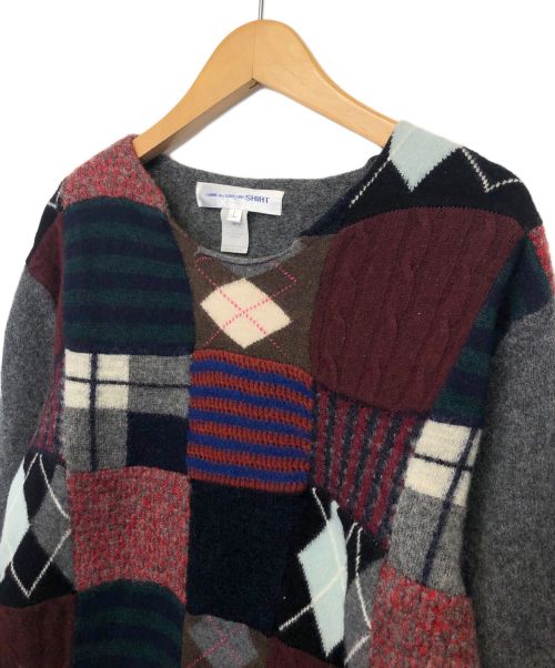 COMME des GARCONS SHIRT（コムデギャルソンシャツ）COMME des GARCONS SHIRT (コムデギャルソンシャツ) パッチワークニット グレー サイズ:Lの古着・服飾アイテム
