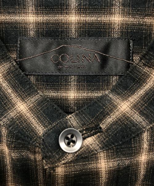 COLINA（コリーナ）COLINA (コリーナ) スタンドカラーシャツ ブラック×ブラウン サイズ:Lの古着・服飾アイテム