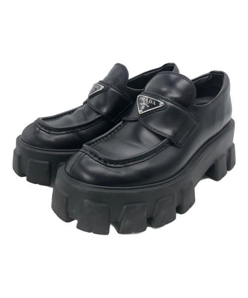 PRADA（プラダ）PRADA (プラダ) ブラッシュドレザーモノリスローファー ブラック サイズ:36 1/2の古着・服飾アイテム