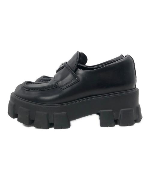 PRADA（プラダ）PRADA (プラダ) ブラッシュドレザーモノリスローファー ブラック サイズ:36 1/2の古着・服飾アイテム