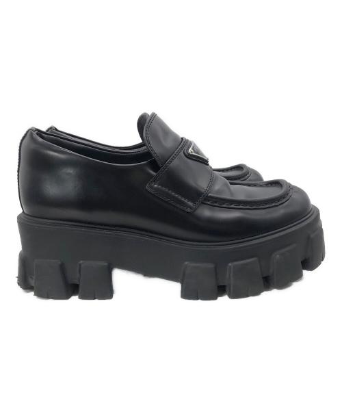 PRADA（プラダ）PRADA (プラダ) ブラッシュドレザーモノリスローファー ブラック サイズ:36 1/2の古着・服飾アイテム