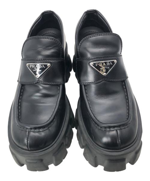 PRADA（プラダ）PRADA (プラダ) ブラッシュドレザーモノリスローファー ブラック サイズ:36 1/2の古着・服飾アイテム