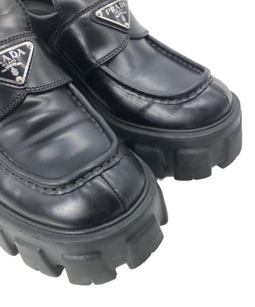PRADA（プラダ）PRADA (プラダ) ブラッシュドレザーモノリスローファー ブラック サイズ:36 1/2の古着・服飾アイテム
