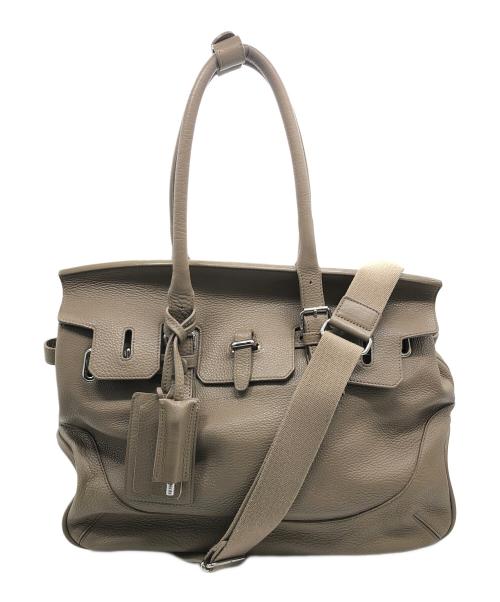PELLE MORBIDA（ペッレモルビダ）PELLE MORBIDA (ペッレモルビダ) フラップボストンバッグ ベージュの古着・服飾アイテム