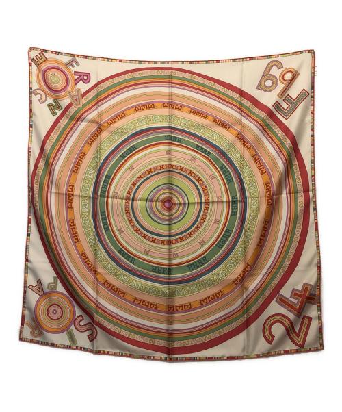 HERMES（エルメス）HERMES (エルメス) カレ90 FRANCE PARIS 24 Fbg ホワイト×ピンクの古着・服飾アイテム