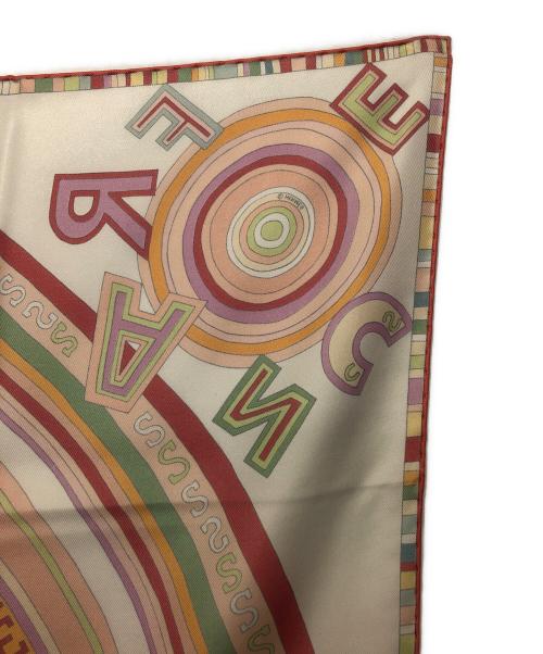 HERMES（エルメス）HERMES (エルメス) カレ90 FRANCE PARIS 24 Fbg ホワイト×ピンクの古着・服飾アイテム