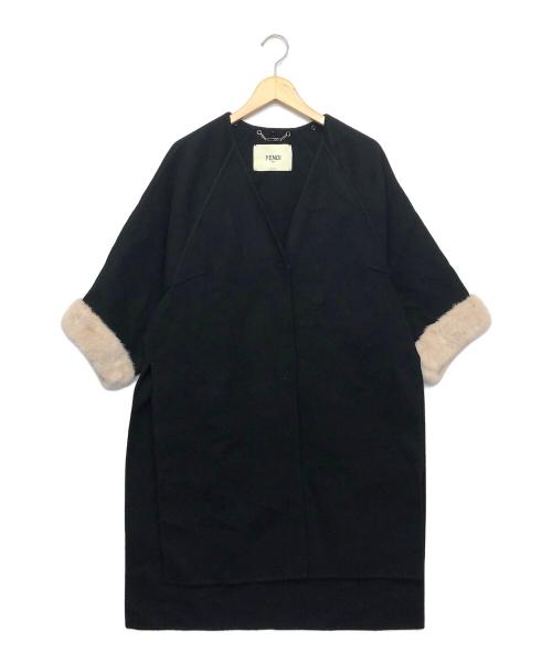 FENDI（フェンディ）FENDI (フェンディ) FF8450 W18　マフラー付き カシミヤ ミンクファー コート ブラック サイズ:38の古着・服飾アイテム