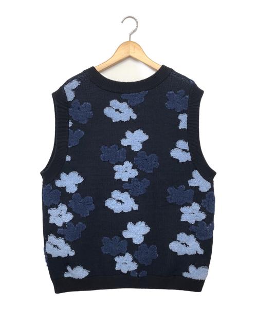 son of the cheese（（サノバチーズ））SON OF THE CHEESE (（サノバチーズ）) Flower Pattern Knit Vest ネイビー サイズ:Lの古着・服飾アイテム
