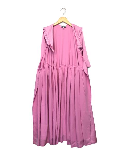 GANNI（ガニー）Ganni (ガニー) ビッグフリルカラー ショートスリーブワンピース ピンク サイズ:XXS/XSの古着・服飾アイテム