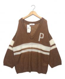 THE PAUSE（ザポーズ）の古着「ラインモヘヤニットプルオーバー」｜ブラウン