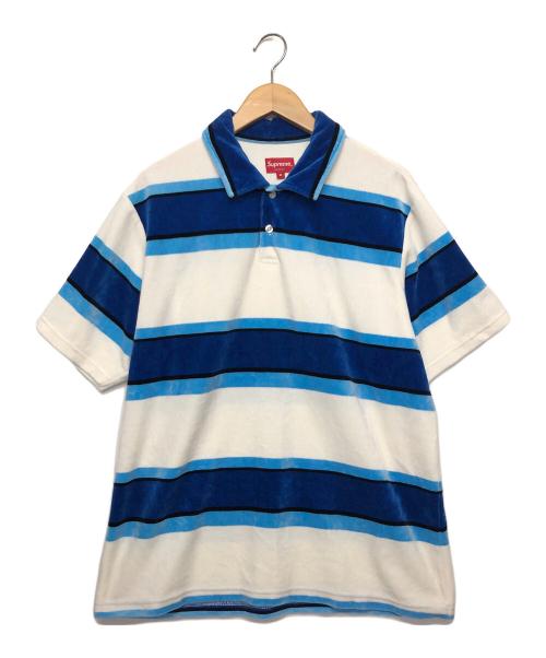 SUPREME（シュプリーム）SUPREME (シュプリーム) stripe velour polo  ポロシャツ 21ss ブルー×ホワイト サイズ:Mの古着・服飾アイテム