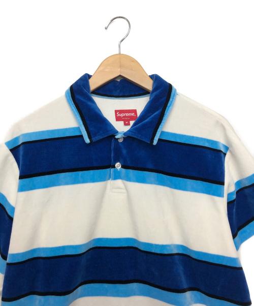 SUPREME（シュプリーム）SUPREME (シュプリーム) stripe velour polo  ポロシャツ 21ss ブルー×ホワイト サイズ:Mの古着・服飾アイテム