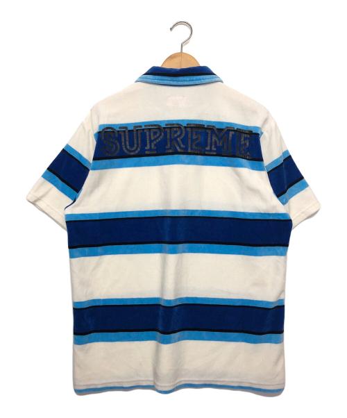 SUPREME（シュプリーム）SUPREME (シュプリーム) stripe velour polo  ポロシャツ 21ss ブルー×ホワイト サイズ:Mの古着・服飾アイテム
