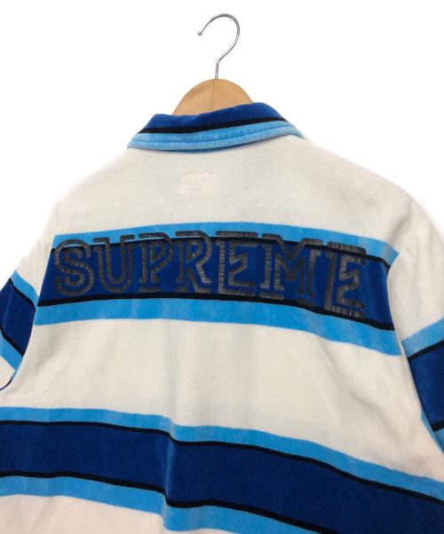 SUPREME（シュプリーム）SUPREME (シュプリーム) stripe velour polo  ポロシャツ 21ss ブルー×ホワイト サイズ:Mの古着・服飾アイテム