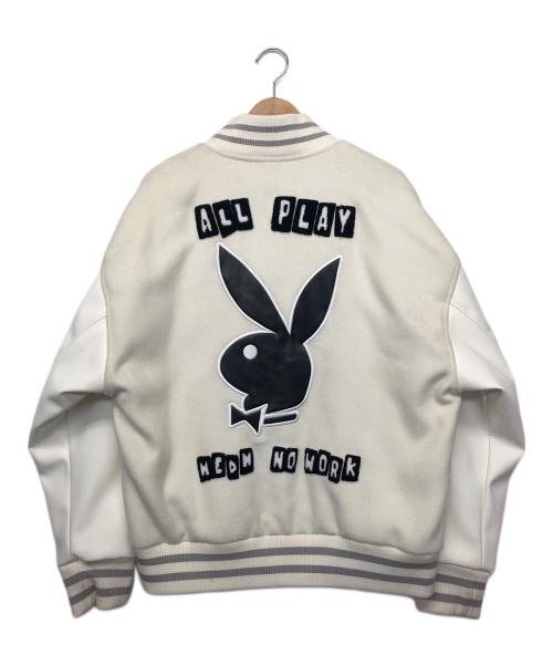 PLAY BOY（プレイボーイ）PLAY BOY (プレイボーイ) MR.ENJOY DA MONEY (ミスター エンジョイ ダ マネー) スタジャン ホワイト サイズ:Lの古着・服飾アイテム