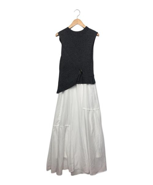 FRAY ID（フレイ アイディー）FRAY ID (フレイ アイディー) ノースリーブ・キャミソールワンピース グレー×ホワイト サイズ:１の古着・服飾アイテム