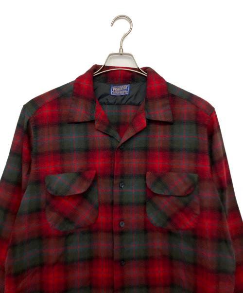 PENDLETON（ペンドルトン）PENDLETON (ペンドルトン) オープンカラーシャツ 50～60s レッド×グリーン サイズ:XLの古着・服飾アイテム