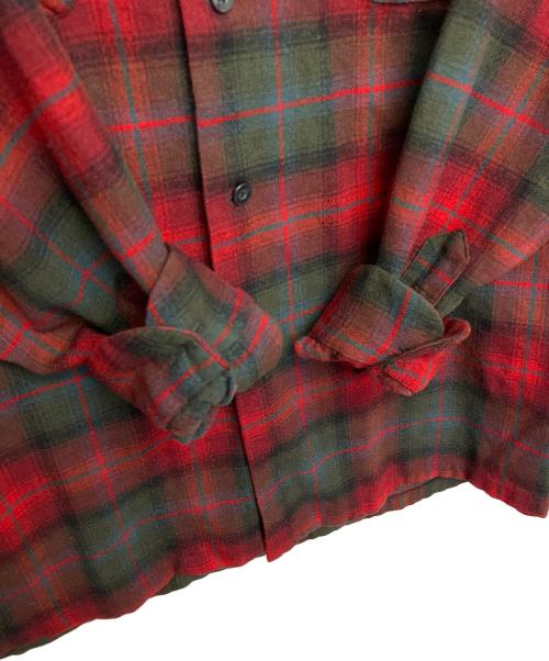PENDLETON（ペンドルトン）PENDLETON (ペンドルトン) オープンカラーシャツ 50～60s レッド×グリーン サイズ:XLの古着・服飾アイテム