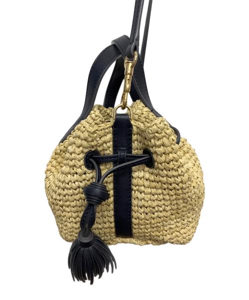 ANYA HINDMARCH（アニヤ・ハインドマーチ）ANYA HINDMARCH (アニヤ・ハインドマーチ) 2WAYかごバッグ ベージュ×ネイビーの古着・服飾アイテム