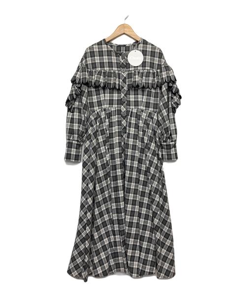 CHESTY（チェスティ）CHESTY (チェスティ) スカラップフリルチェックワンピース　長袖ワンピース グレー サイズ:０の古着・服飾アイテム