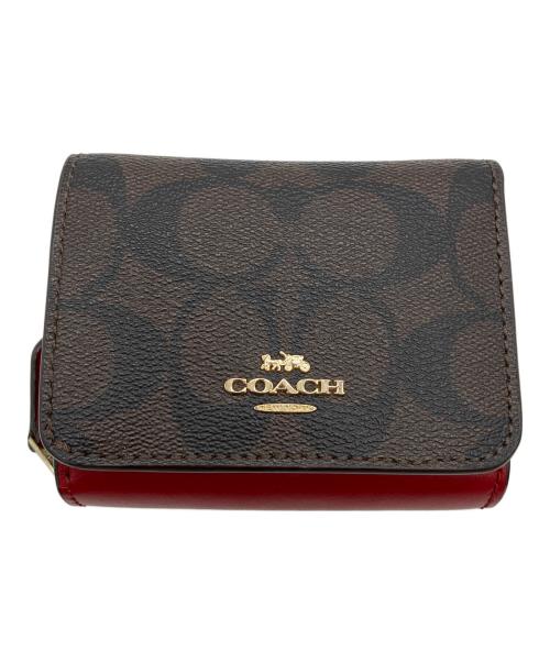 COACH（コーチ）COACH (コーチ) 3つ折り財布 ブラウン×レッドの古着・服飾アイテム