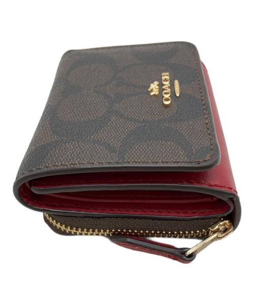 COACH（コーチ）COACH (コーチ) 3つ折り財布 ブラウン×レッドの古着・服飾アイテム