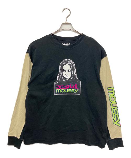 X-GIRL（エックスガール）X-GIRL (エックスガール) moussy (マウジー) 長袖カットソー ブラック×カーキ サイズ:FREEの古着・服飾アイテム