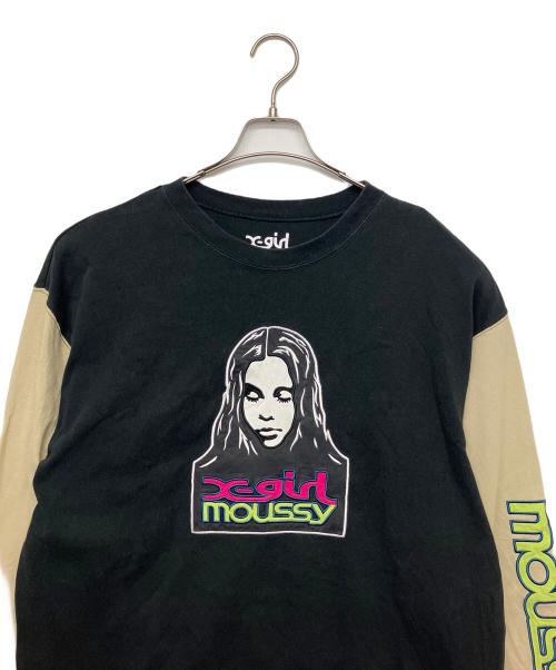 X-GIRL（エックスガール）X-GIRL (エックスガール) moussy (マウジー) 長袖カットソー ブラック×カーキ サイズ:FREEの古着・服飾アイテム