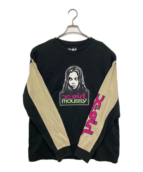 X-GIRL（エックスガール）X-GIRL (エックスガール) moussy (マウジー) 長袖カットソー ブラック×カーキ サイズ:FREEの古着・服飾アイテム