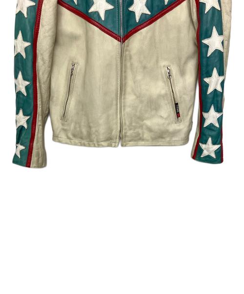 Schott（ショット）Schott (ショット) シングルライダースジャケット 星条旗柄 ベージュ×グリーン サイズ:Mの古着・服飾アイテム