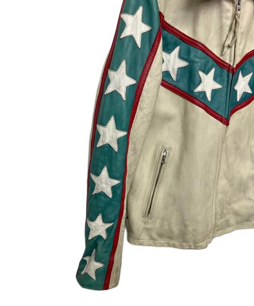 Schott（ショット）Schott (ショット) シングルライダースジャケット 星条旗柄 ベージュ×グリーン サイズ:Mの古着・服飾アイテム