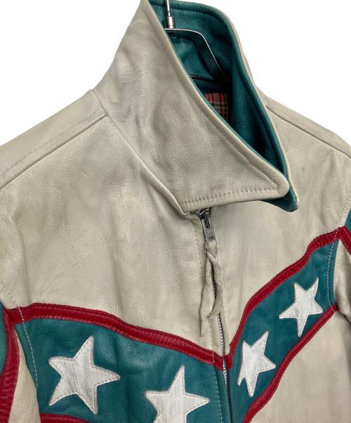 Schott（ショット）Schott (ショット) シングルライダースジャケット 星条旗柄 ベージュ×グリーン サイズ:Mの古着・服飾アイテム