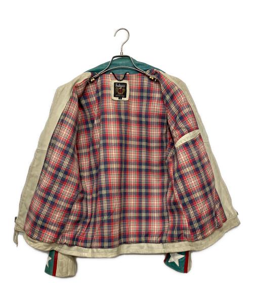 Schott（ショット）Schott (ショット) シングルライダースジャケット 星条旗柄 ベージュ×グリーン サイズ:Mの古着・服飾アイテム