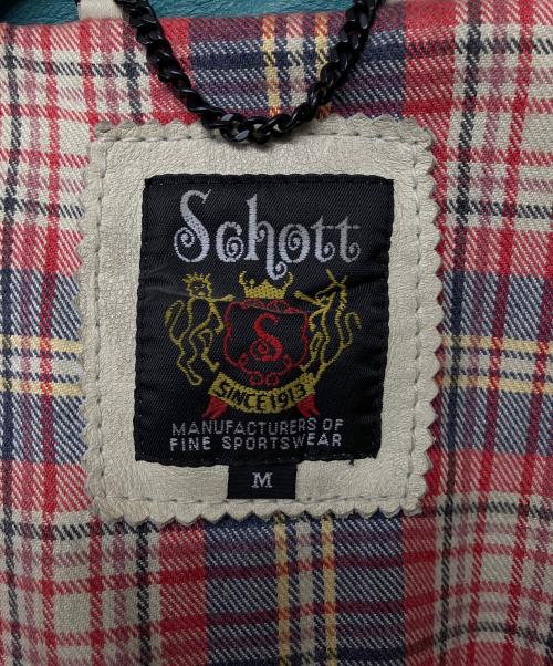 Schott（ショット）Schott (ショット) シングルライダースジャケット 星条旗柄 ベージュ×グリーン サイズ:Mの古着・服飾アイテム