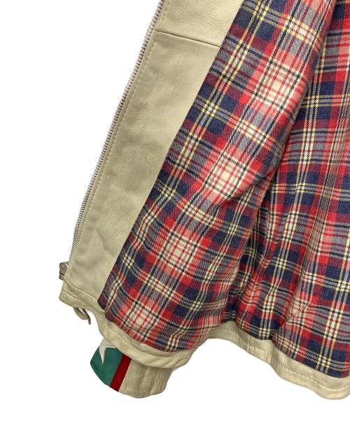 Schott（ショット）Schott (ショット) シングルライダースジャケット 星条旗柄 ベージュ×グリーン サイズ:Mの古着・服飾アイテム