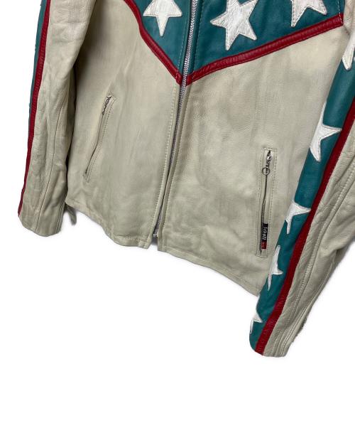 Schott（ショット）Schott (ショット) シングルライダースジャケット 星条旗柄 ベージュ×グリーン サイズ:Mの古着・服飾アイテム