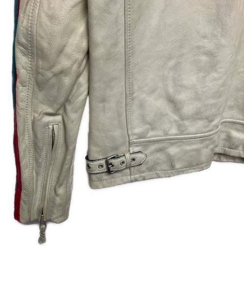 Schott（ショット）Schott (ショット) シングルライダースジャケット 星条旗柄 ベージュ×グリーン サイズ:Mの古着・服飾アイテム