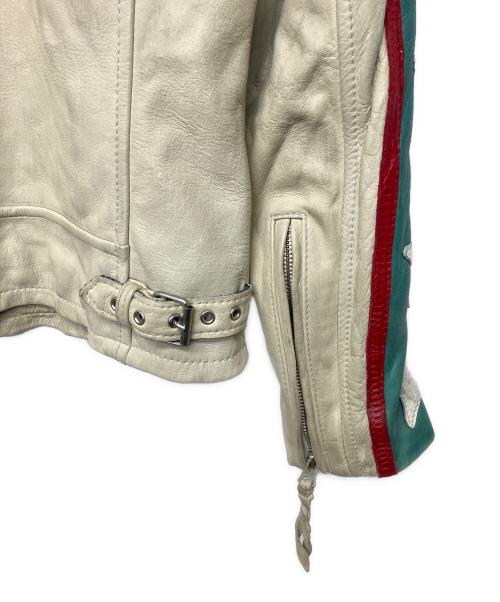 Schott（ショット）Schott (ショット) シングルライダースジャケット 星条旗柄 ベージュ×グリーン サイズ:Mの古着・服飾アイテム
