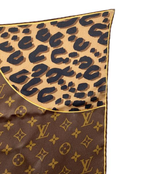 LOUIS VUITTON（ルイ ヴィトン）LOUIS VUITTON (ルイ ヴィトン) モノグラム・レオパード シルクスカーフ ブラウンの古着・服飾アイテム