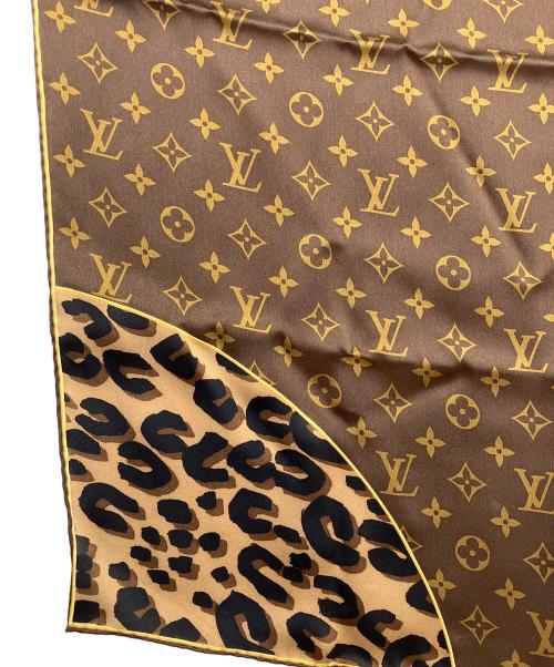 LOUIS VUITTON（ルイ ヴィトン）LOUIS VUITTON (ルイ ヴィトン) モノグラム・レオパード シルクスカーフ ブラウンの古着・服飾アイテム