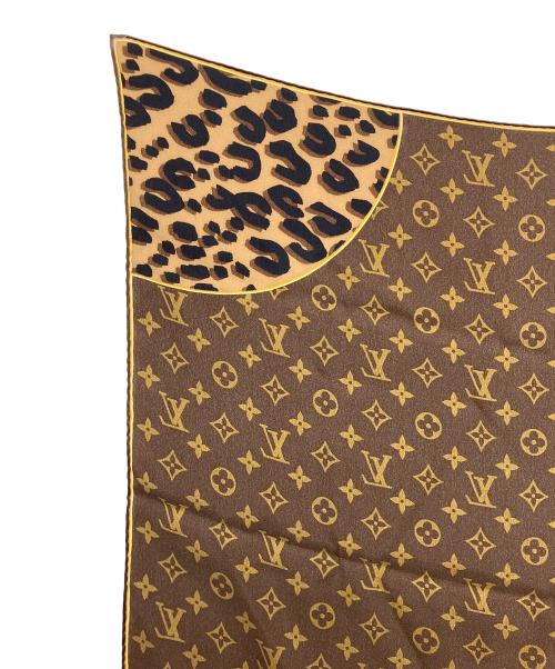 LOUIS VUITTON（ルイ ヴィトン）LOUIS VUITTON (ルイ ヴィトン) モノグラム・レオパード シルクスカーフ ブラウンの古着・服飾アイテム