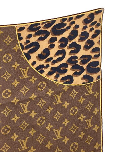 LOUIS VUITTON（ルイ ヴィトン）LOUIS VUITTON (ルイ ヴィトン) モノグラム・レオパード シルクスカーフ ブラウンの古着・服飾アイテム