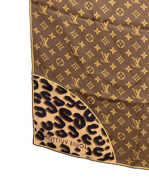LOUIS VUITTON（ルイ ヴィトン）LOUIS VUITTON (ルイ ヴィトン) モノグラム・レオパード シルクスカーフ ブラウンの古着・服飾アイテム