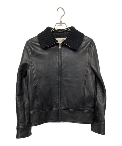 DOLCE & GABBANA（ドルチェ＆ガッバーナ）DOLCE & GABBANA (ドルチェ＆ガッバーナ) ドンキーカラー　レザージャケット ブラック サイズ:Mの古着・服飾アイテム