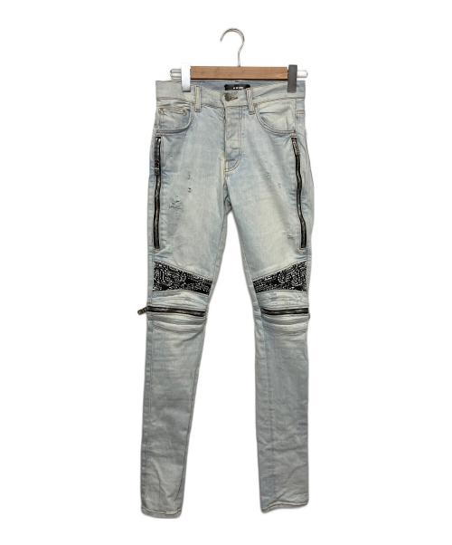 AMIRI（アミリ）AMIRI (アミリ) バンダナ　ﾀﾞﾒｰｼﾞ加工　デニムパンツ ライトブルー サイズ: 71cm (W28)の古着・服飾アイテム