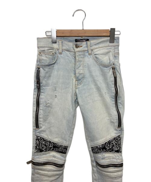 AMIRI（アミリ）AMIRI (アミリ) バンダナ　ﾀﾞﾒｰｼﾞ加工　デニムパンツ ライトブルー サイズ: 71cm (W28)の古着・服飾アイテム